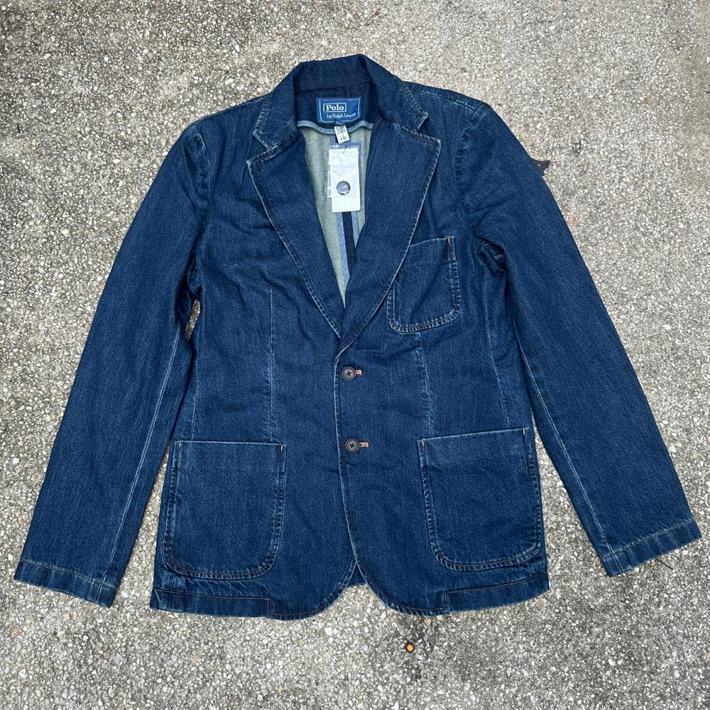NWT Polo Ralph Lauren Womens Denim Blazer Jacket Dark Blue Size 10